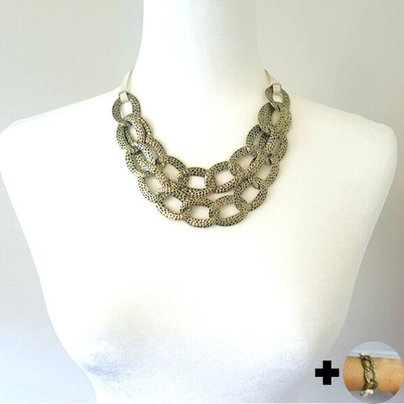 Avon Jewelry - Necklace & Bracelet Set - Avon Western Stars Hammered Brass Links